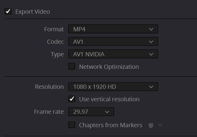 Configuración AV1 en Davinci Resolve con Nvidia 4000 series
