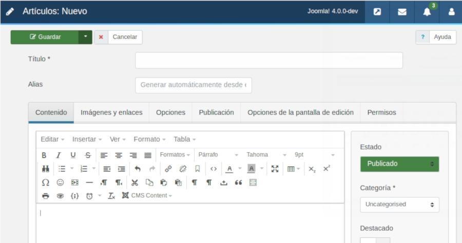 Configuración del editor TinyMCE en Joomla 4